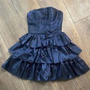 Stacees A-line Square Neckline Strapless Tiered Ruffle Navy Dress
